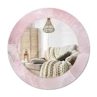 Ronde spiegel met bedrukte lijst Roze steen