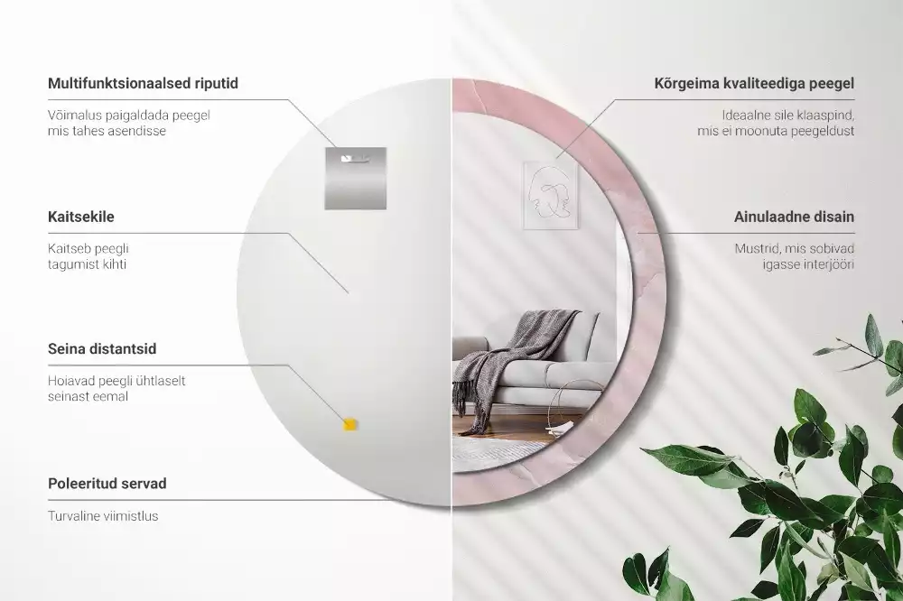 Ronde spiegel met bedrukte lijst Roze steen