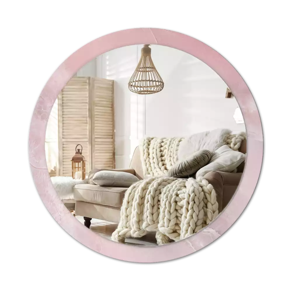Ronde spiegel met bedrukte lijst Roze steen