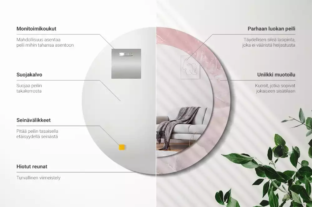 Ronde spiegel met bedrukte lijst Roze steen