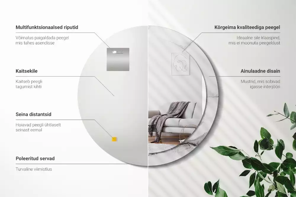 Ronde spiegel met bedrukte lijst Wit marmer