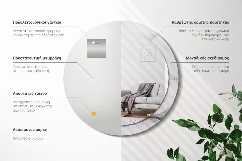 Ronde spiegel met bedrukte lijst Wit marmer