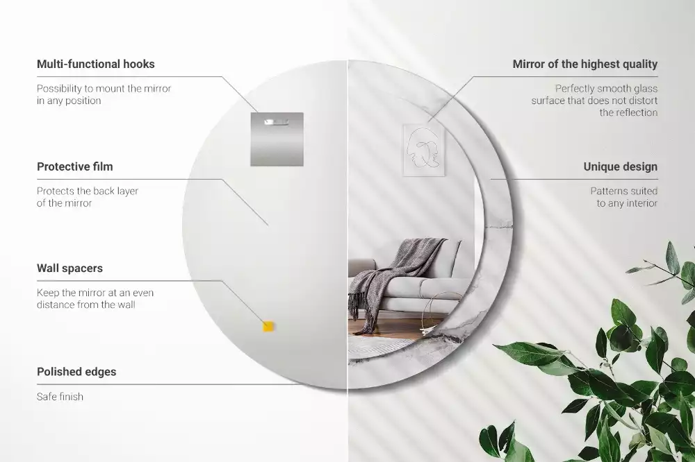 Ronde spiegel met bedrukte lijst Wit marmer