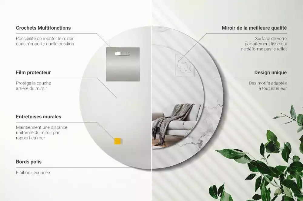 Ronde spiegel met bedrukte lijst Wit marmer