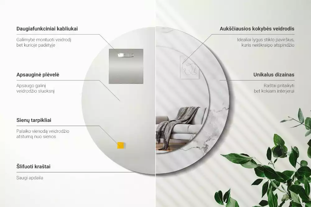 Ronde spiegel met bedrukte lijst Wit marmer