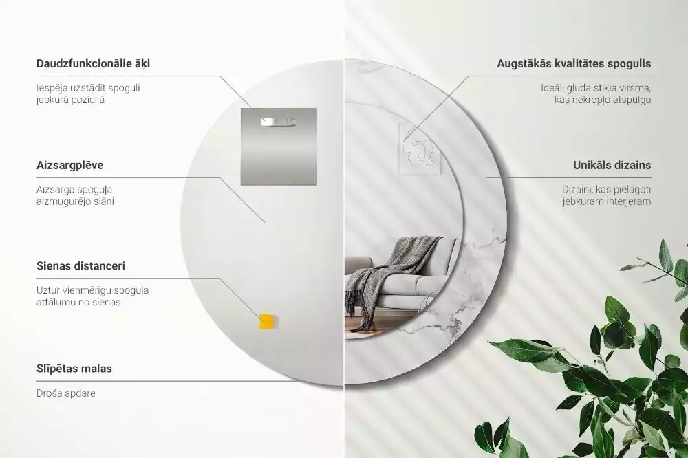 Ronde spiegel met bedrukte lijst Wit marmer