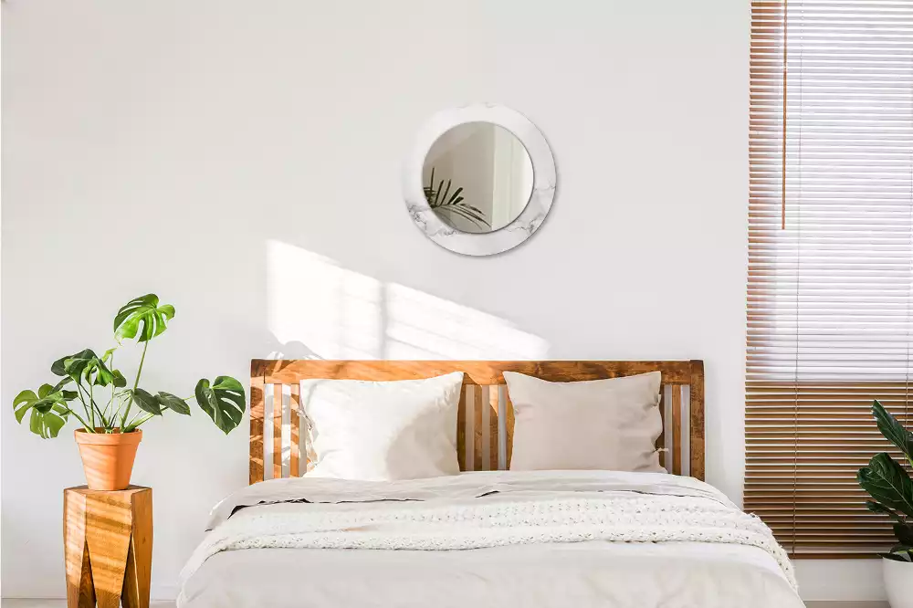 Ronde spiegel met bedrukte lijst Wit marmer