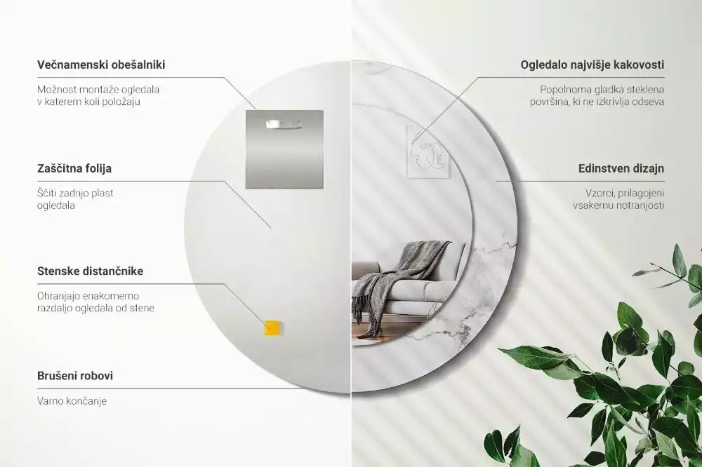 Ronde spiegel met bedrukte lijst Wit marmer