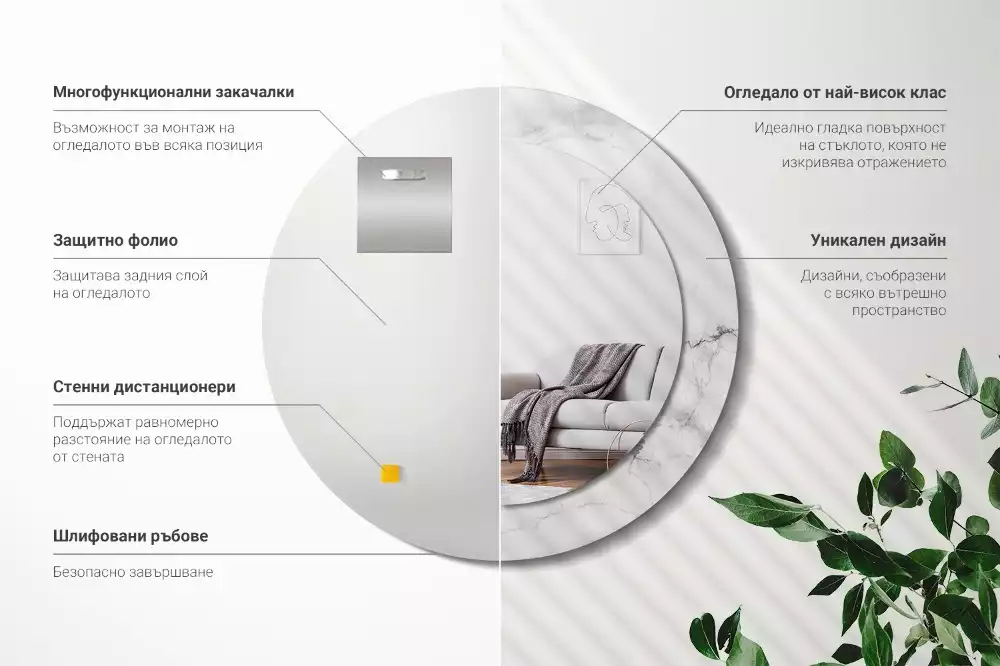 Ronde spiegel met bedrukte lijst Wit marmer