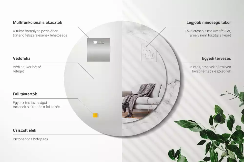 Ronde spiegel met bedrukte lijst Wit marmer