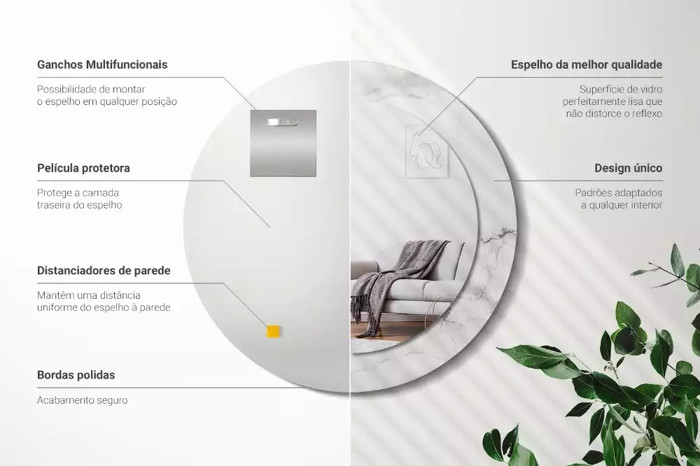 Ronde spiegel met bedrukte lijst Wit marmer