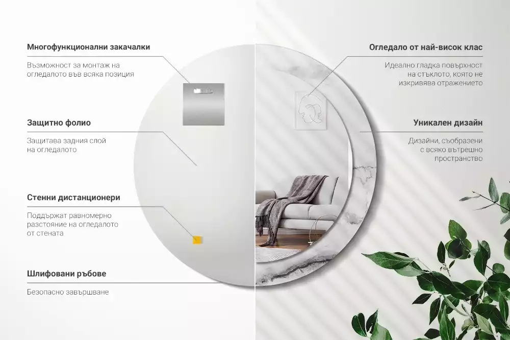 Ronde spiegel met bedrukte lijst Wit marmer