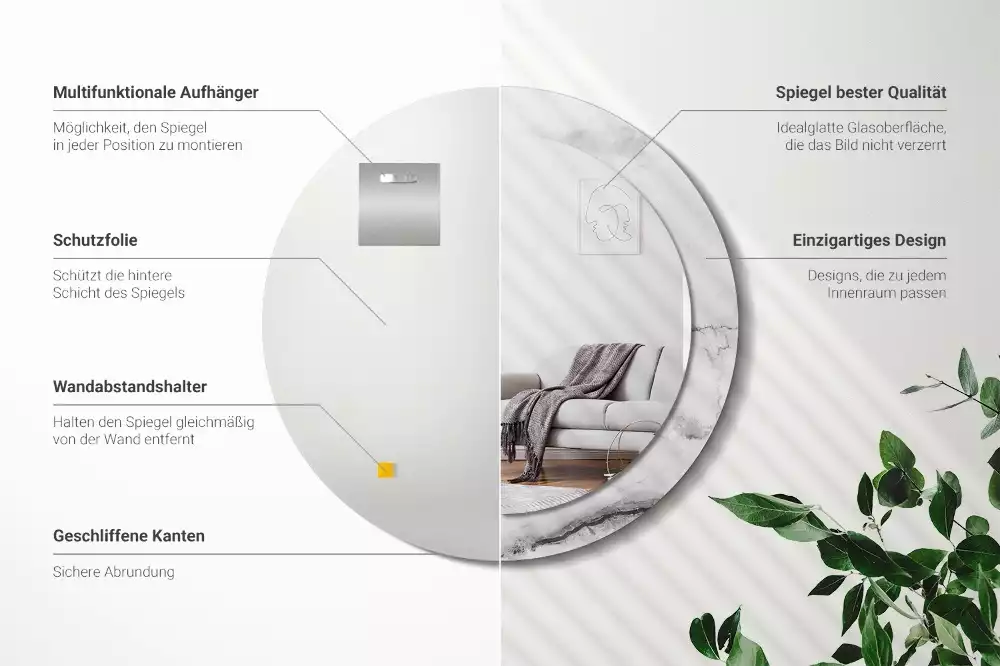 Ronde spiegel met bedrukte lijst Wit marmer