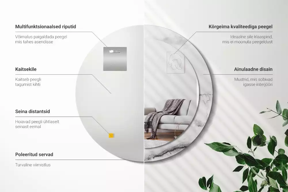 Ronde spiegel met bedrukte lijst Wit marmer