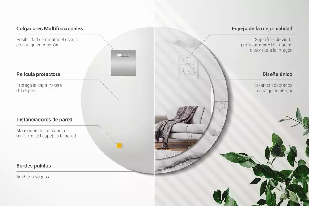 Ronde spiegel met bedrukte lijst Wit marmer