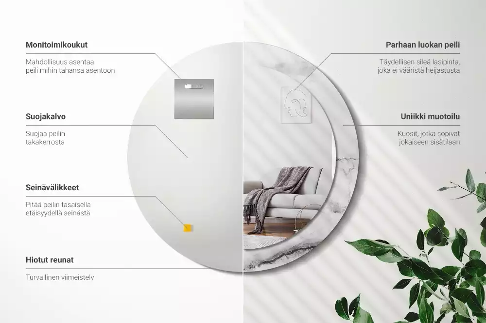 Ronde spiegel met bedrukte lijst Wit marmer