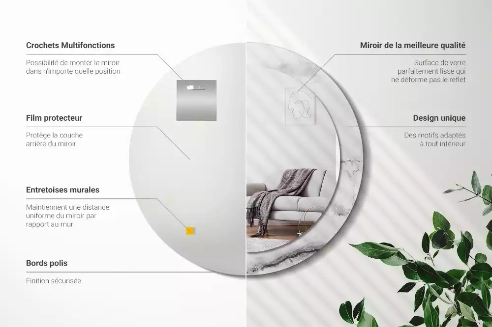 Ronde spiegel met bedrukte lijst Wit marmer