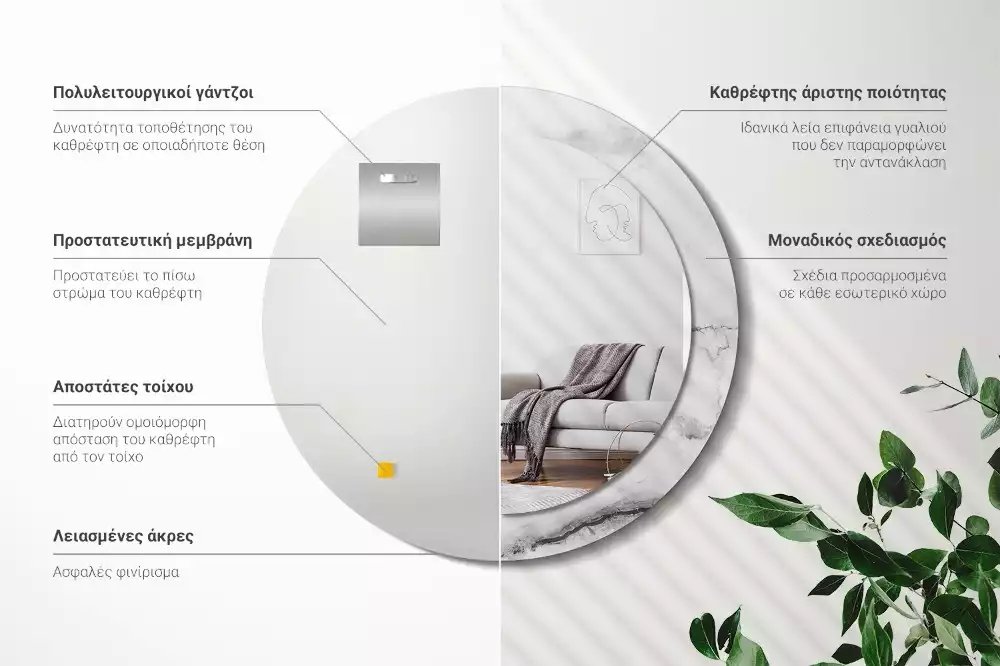 Ronde spiegel met bedrukte lijst Wit marmer