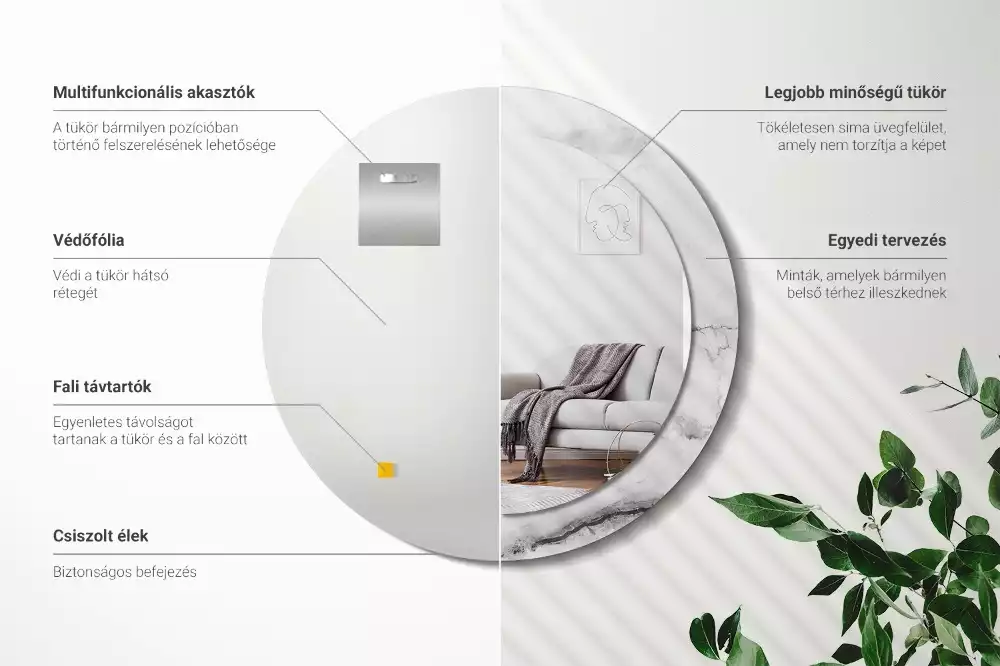 Ronde spiegel met bedrukte lijst Wit marmer