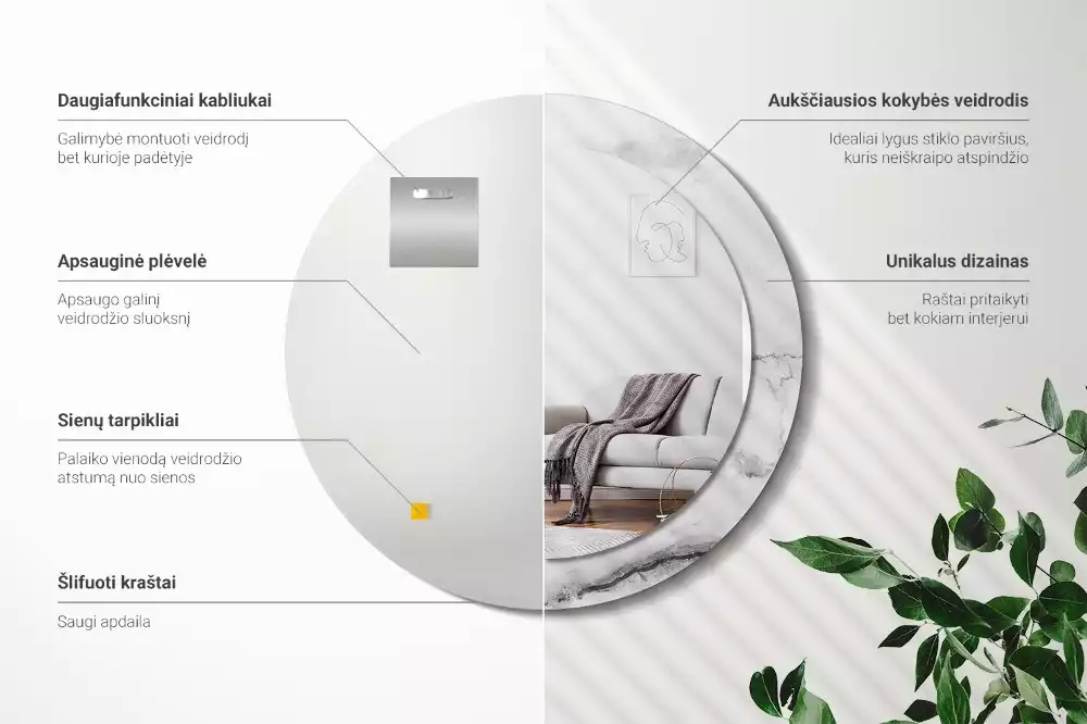 Ronde spiegel met bedrukte lijst Wit marmer