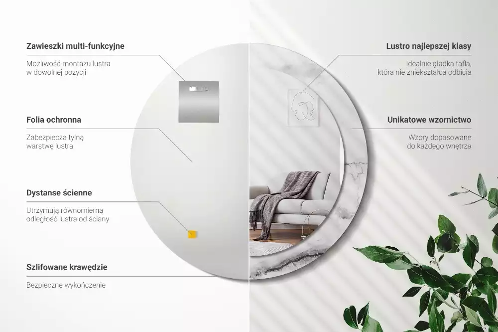 Ronde spiegel met bedrukte lijst Wit marmer