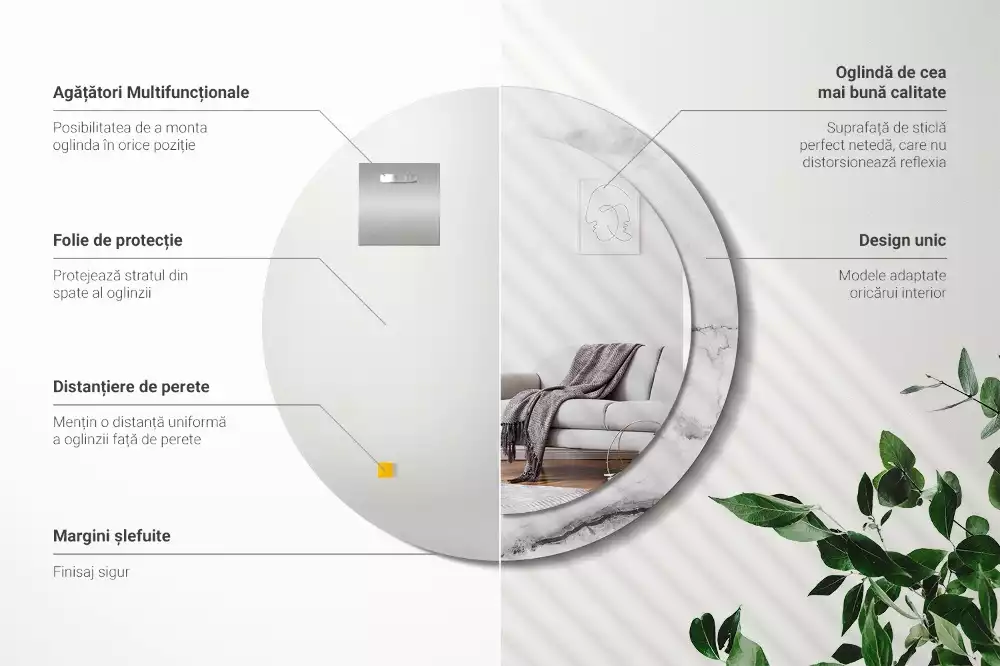 Ronde spiegel met bedrukte lijst Wit marmer