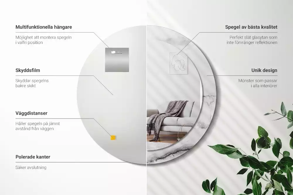 Ronde spiegel met bedrukte lijst Wit marmer