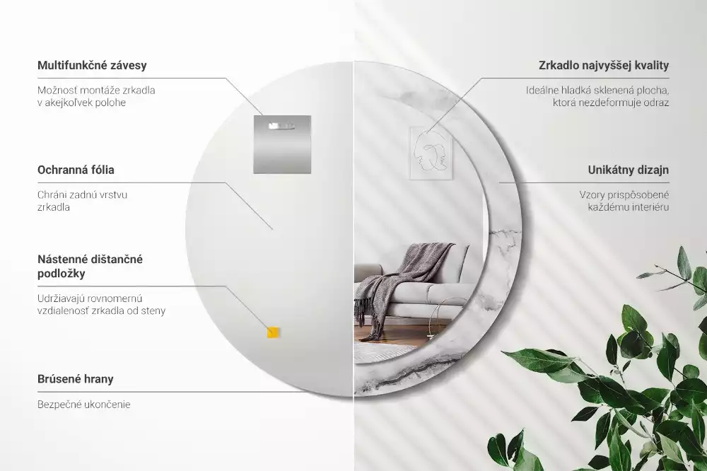 Ronde spiegel met bedrukte lijst Wit marmer