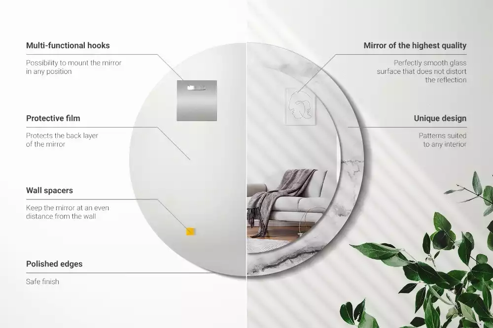 Ronde spiegel met bedrukte lijst Wit marmer