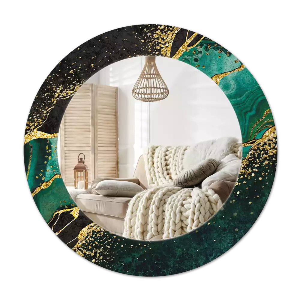Ronde spiegel met decoratie Marmergroen