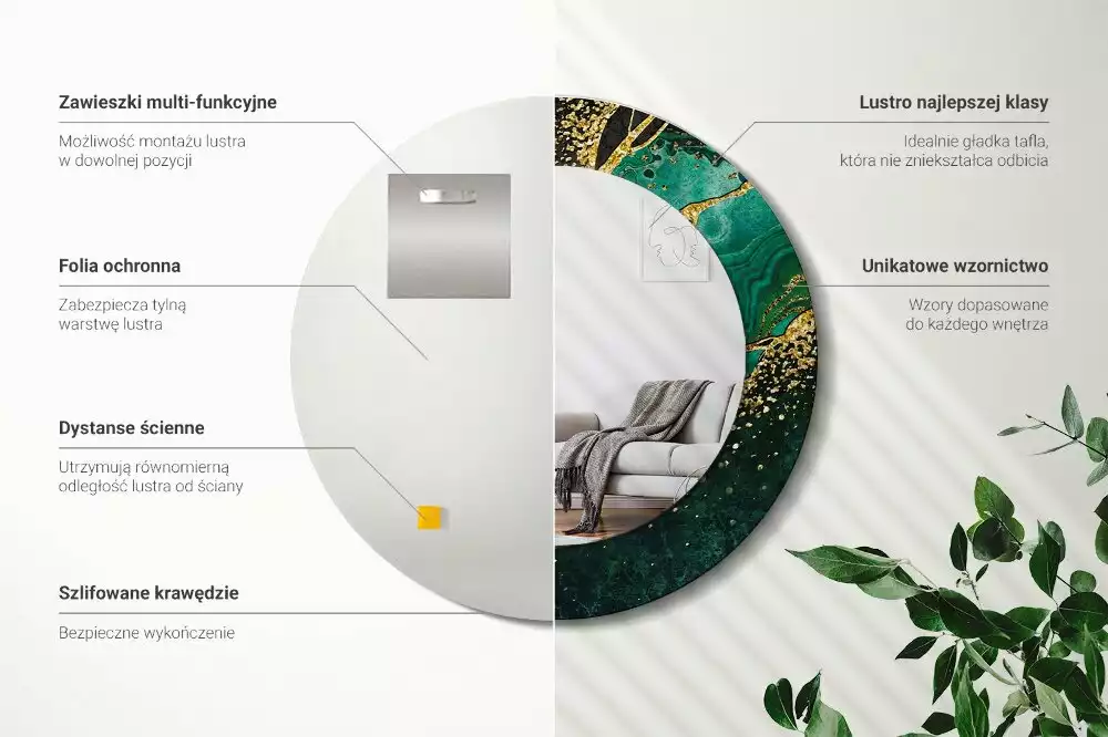 Ronde spiegel met decoratie Marmergroen