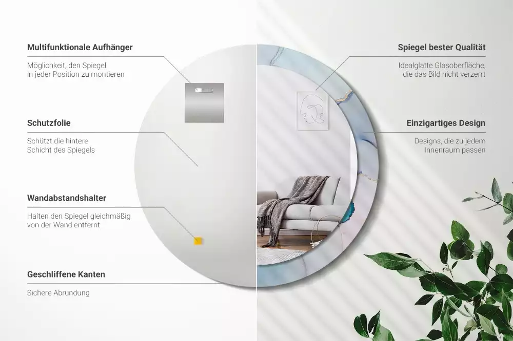 Ronde spiegel met bedrukte lijst Abstracte vloeistof