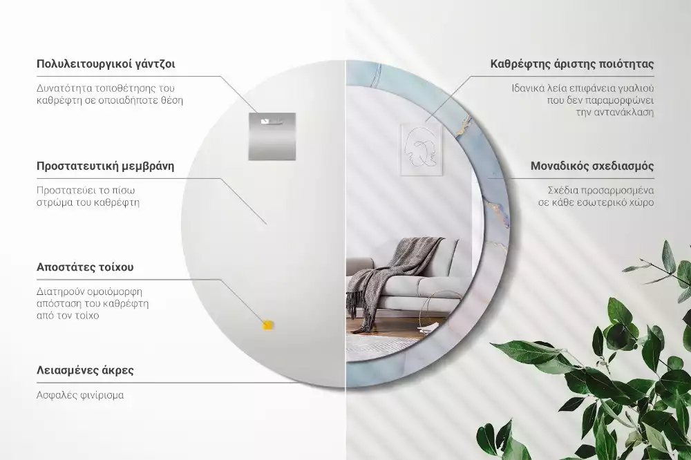 Ronde spiegel met bedrukte lijst Abstracte vloeistof