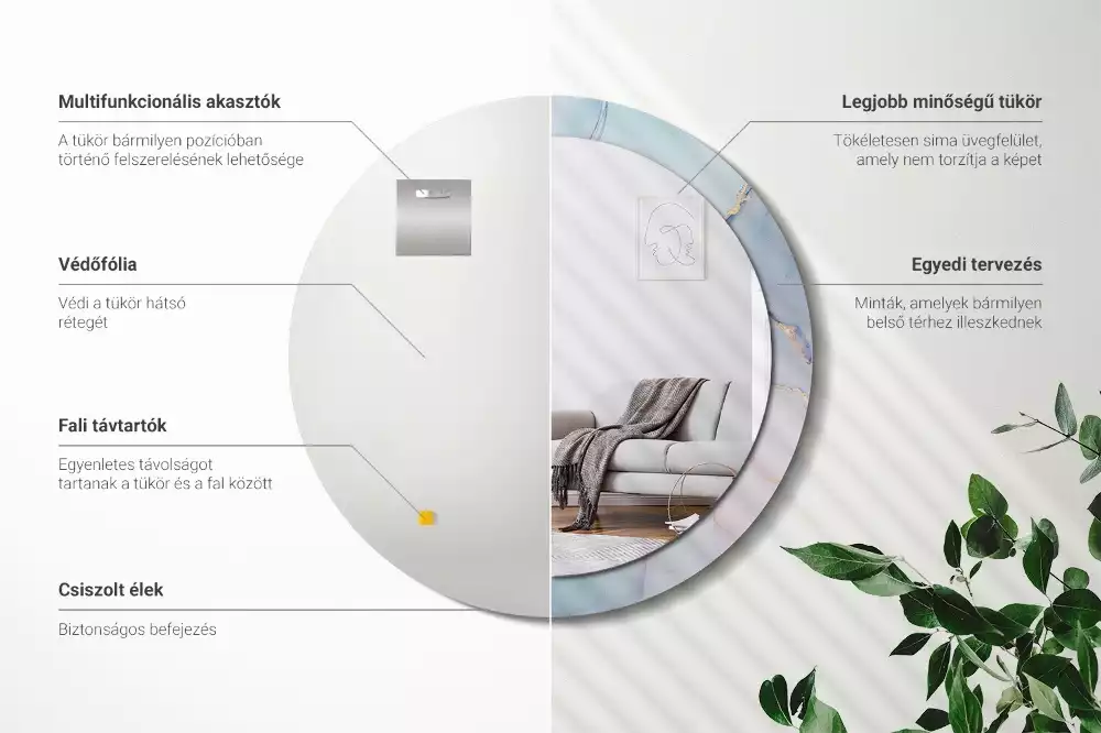 Ronde spiegel met bedrukte lijst Abstracte vloeistof