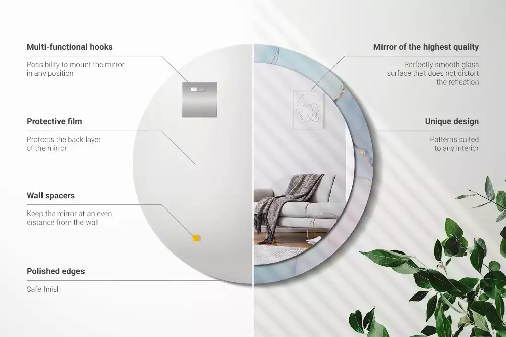 Ronde spiegel met bedrukte lijst Abstracte vloeistof