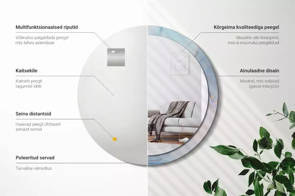 Ronde spiegel met bedrukte lijst Abstracte vloeistof