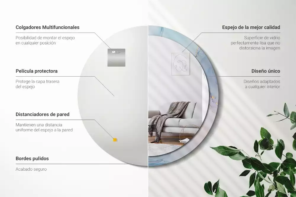 Ronde spiegel met bedrukte lijst Abstracte vloeistof