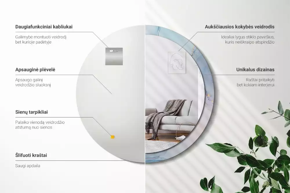 Ronde spiegel met bedrukte lijst Abstracte vloeistof