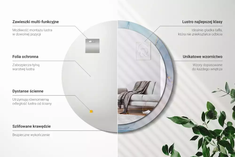 Ronde spiegel met bedrukte lijst Abstracte vloeistof