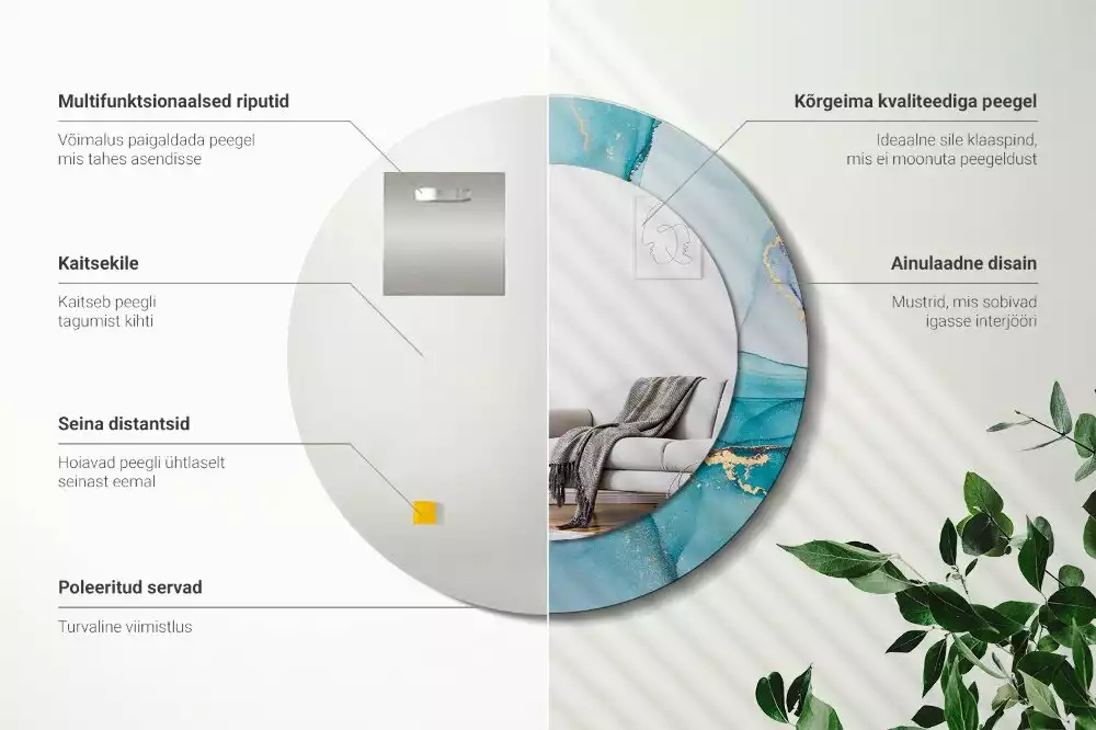 Ronde spiegel met bedrukte lijst Abstracte vloeistof