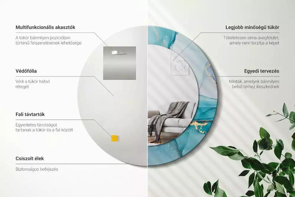 Ronde spiegel met bedrukte lijst Abstracte vloeistof