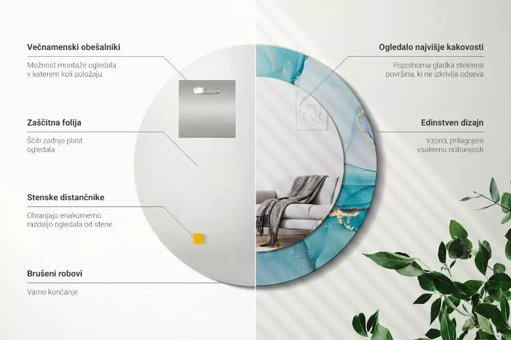 Ronde spiegel met bedrukte lijst Abstracte vloeistof