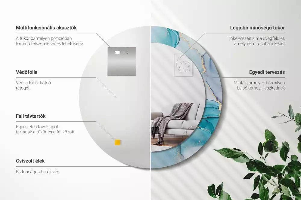 Ronde spiegel met bedrukte lijst Abstracte vloeistof