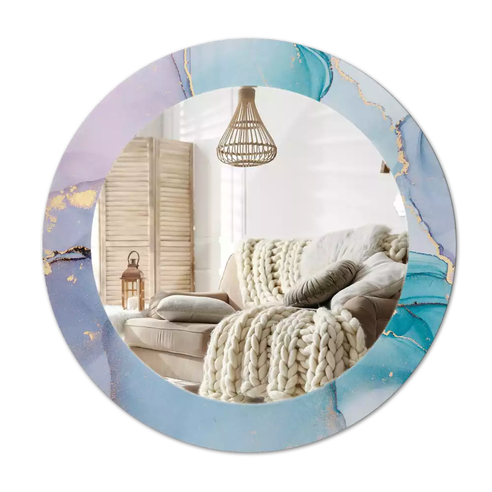 Ronde spiegel met bedrukte lijst Abstracte vloeistof