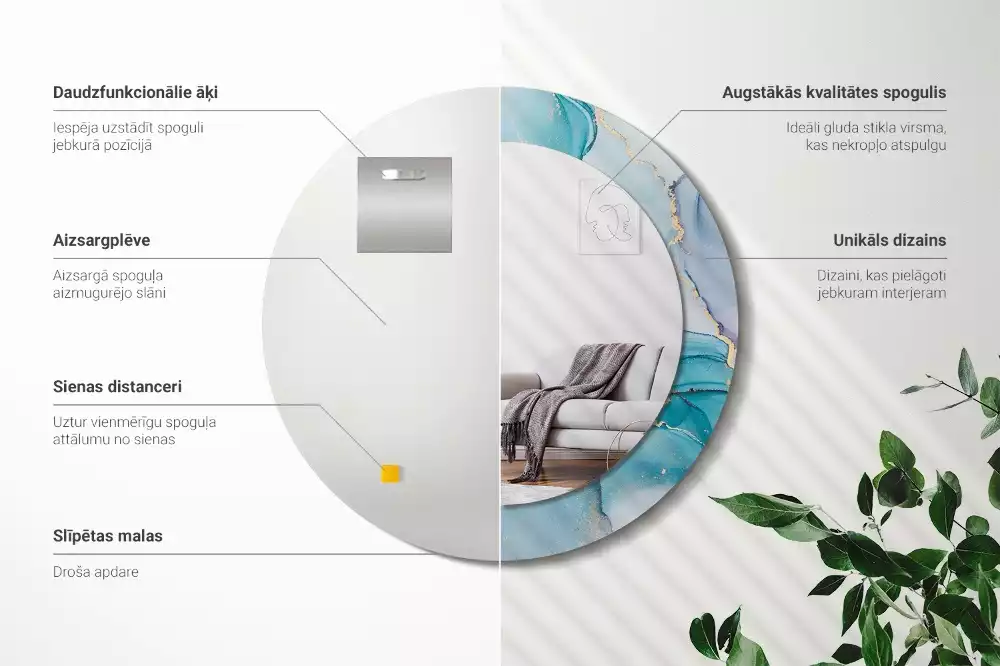 Ronde spiegel met bedrukte lijst Abstracte vloeistof