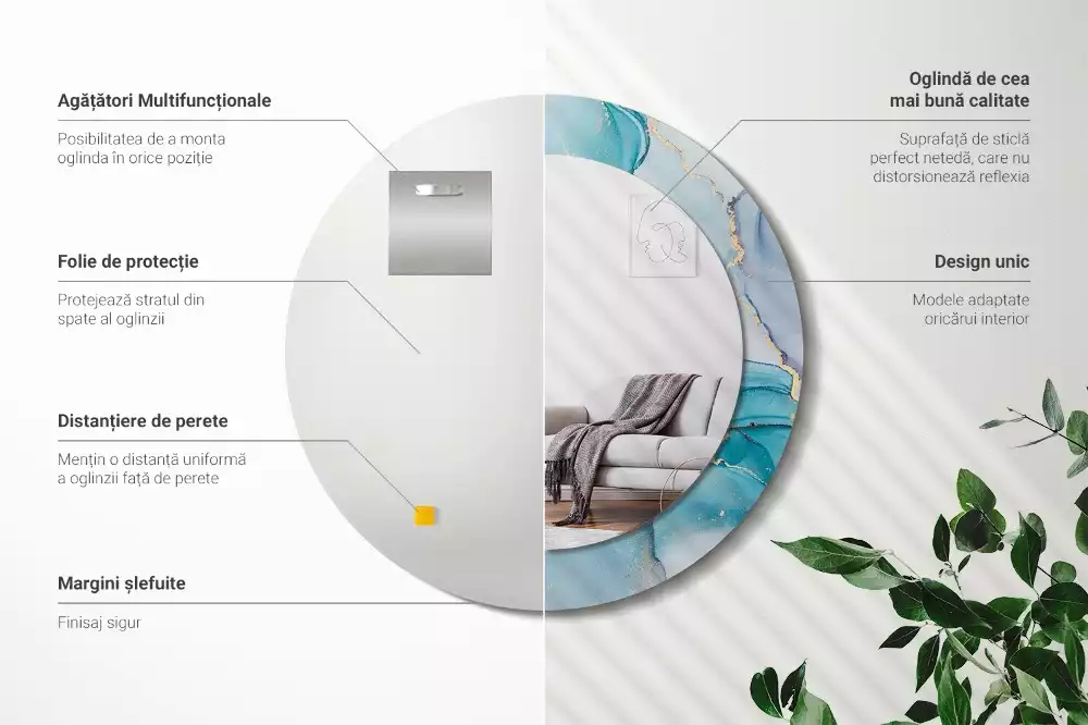 Ronde spiegel met bedrukte lijst Abstracte vloeistof