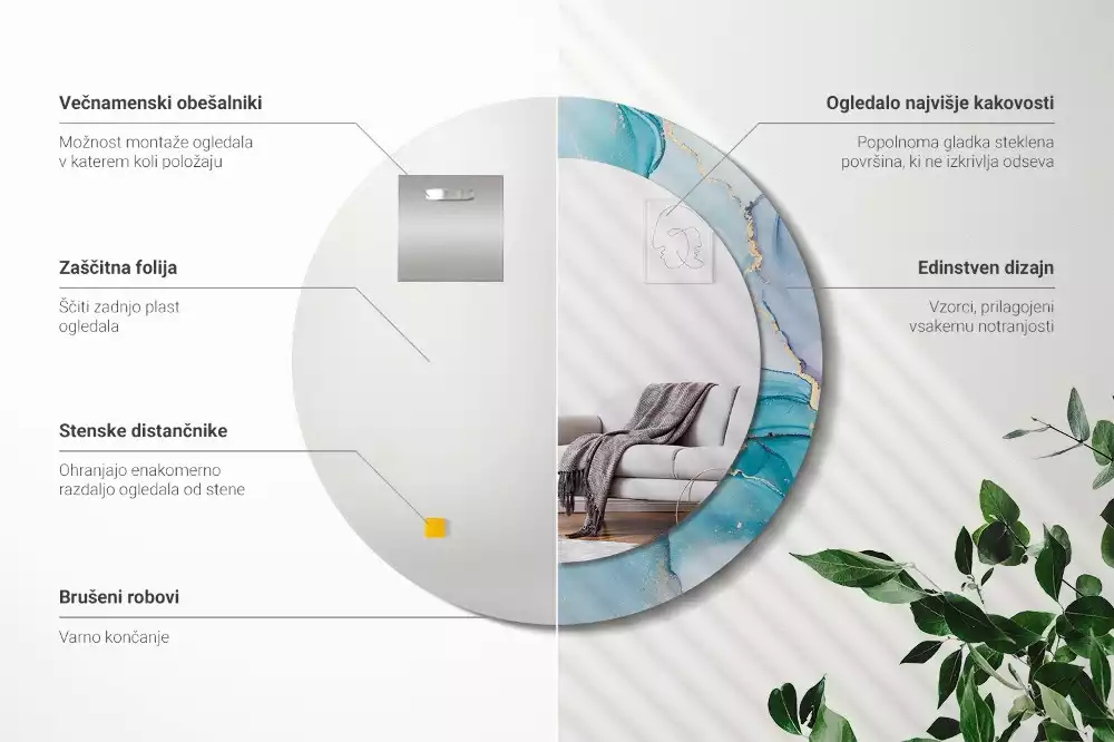 Ronde spiegel met bedrukte lijst Abstracte vloeistof