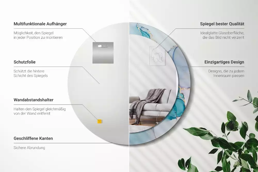 Ronde spiegel met bedrukte lijst Abstracte vloeistof