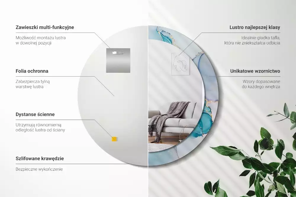 Ronde spiegel met bedrukte lijst Abstracte vloeistof