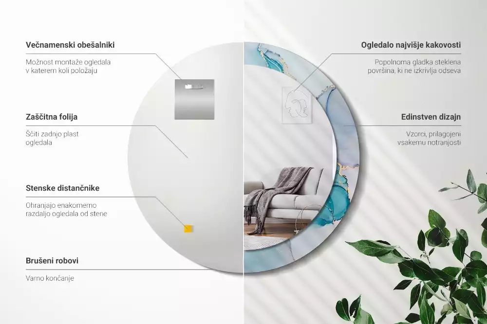 Ronde spiegel met bedrukte lijst Abstracte vloeistof